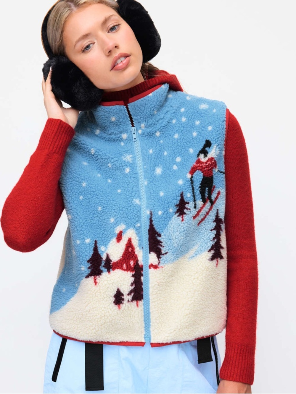 Oversized Fleece Ski Graphic Vest